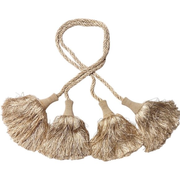 Vintage Set of 2 Gold Beige Rope Curtain Tieback Tassels Rope Large 42" Neutral - Picture 1 of 6